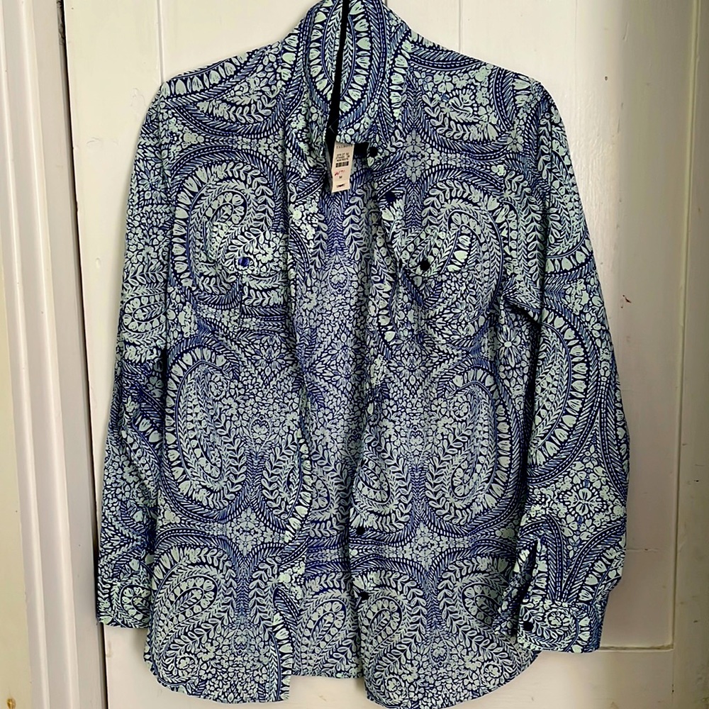 Talbots blue print shirt. Medium. New. Long sleeve. - Picture 1 of 3